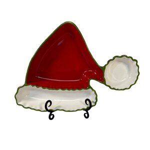 Park Designs Wrap It Up Santa Hat Chip & Dip Platter Red Green & White Ceramic